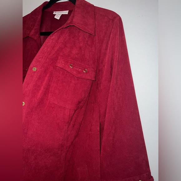 JM COLLECTION Women’s ¾ Sleeve Pockets Stretch Sueded Snap Button plus size 1X ✨ - Picture 4 of 7